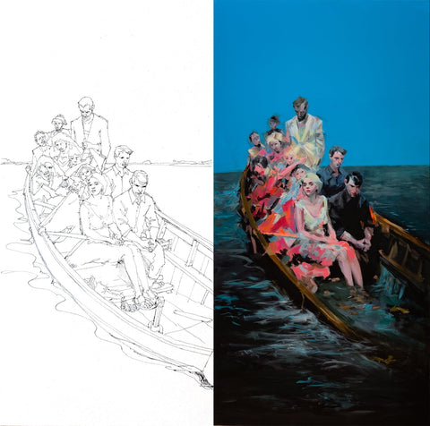 The painting process of 35°30' N, 19°00' E, original painting by VYRD, 2026