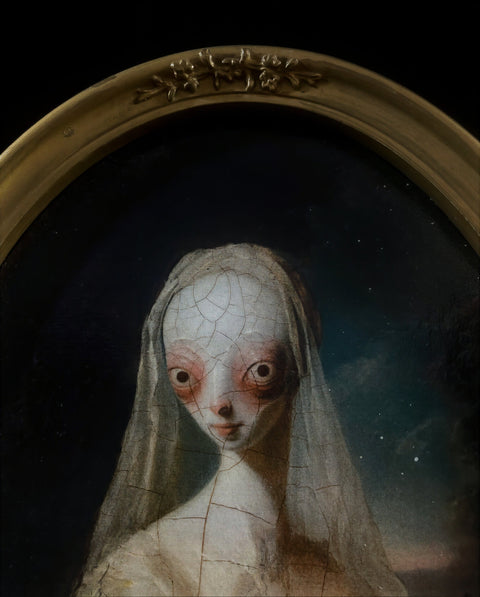 Another view of Regina  Λ ∏ _o , original painting, by VYRD, acrylic on canvas, 2024
